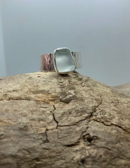 Chunky White Sea glass ring UK size S