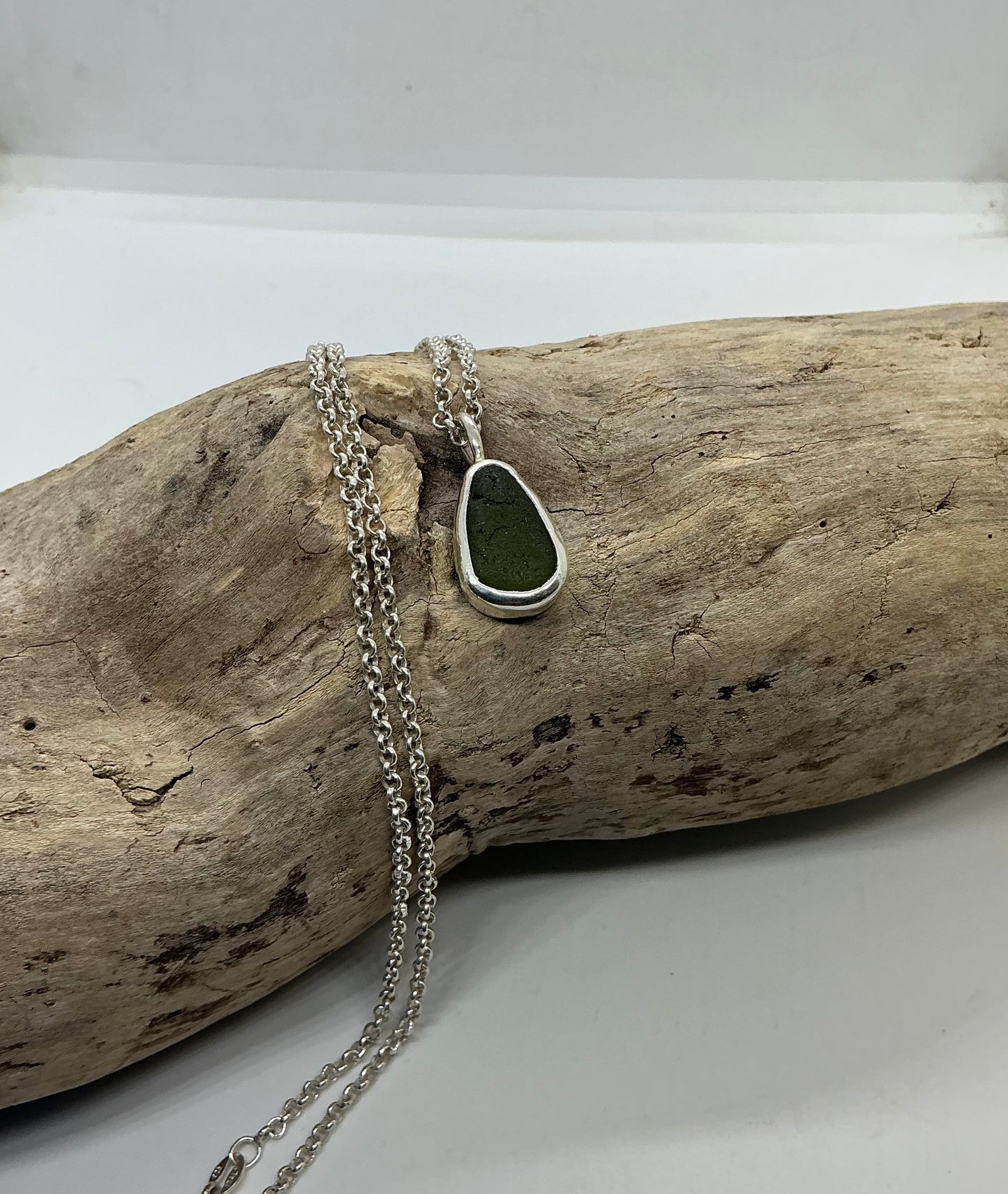 Olive green sea glass pendant