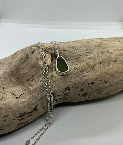Olive green sea glass pendant