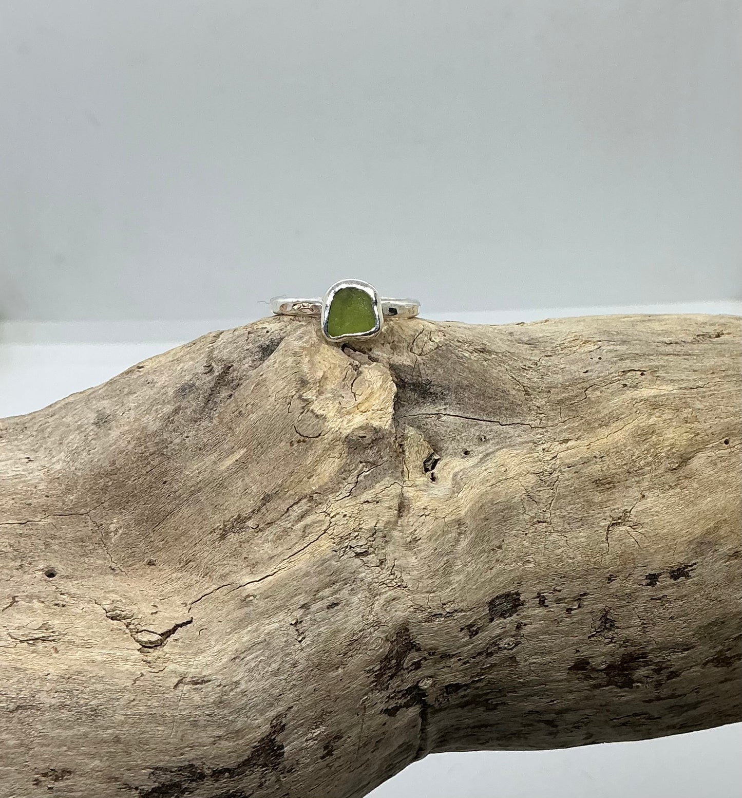 Green Seaham sea glass ring UK size O
