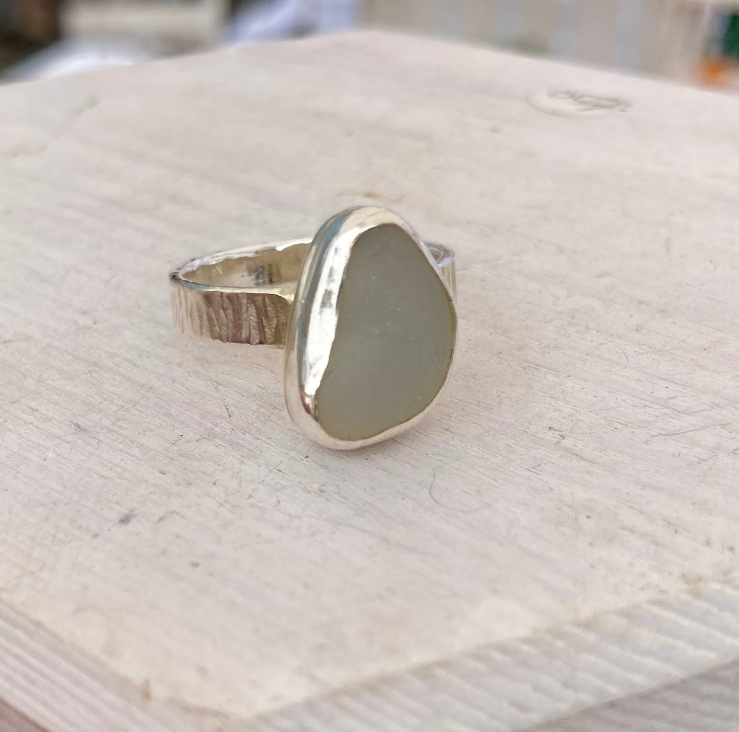 Rare Opalescent sea glass ring UK size P1/2