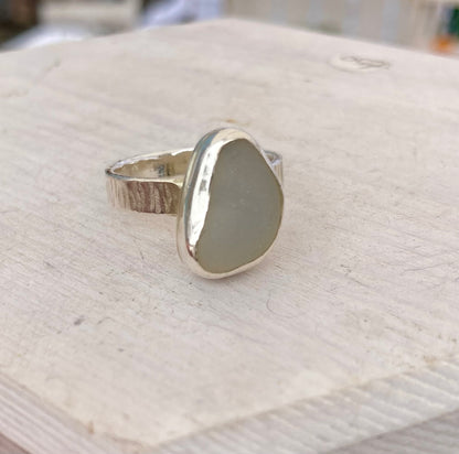 Rare Opalescent sea glass ring UK size P1/2