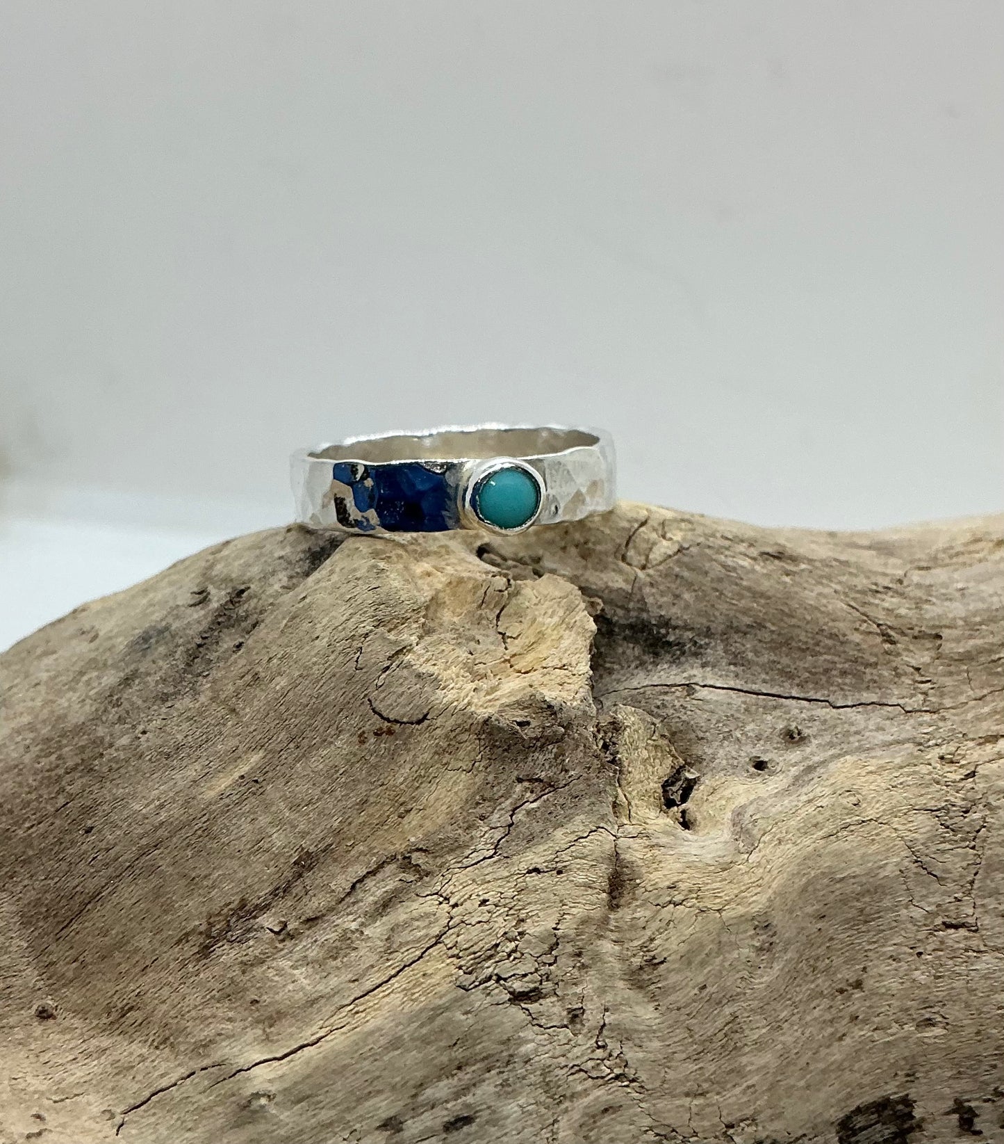 Turquoise hammered ring UK size R