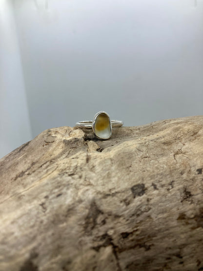 Yellow and white multi Seaham sea glass ring UK size M