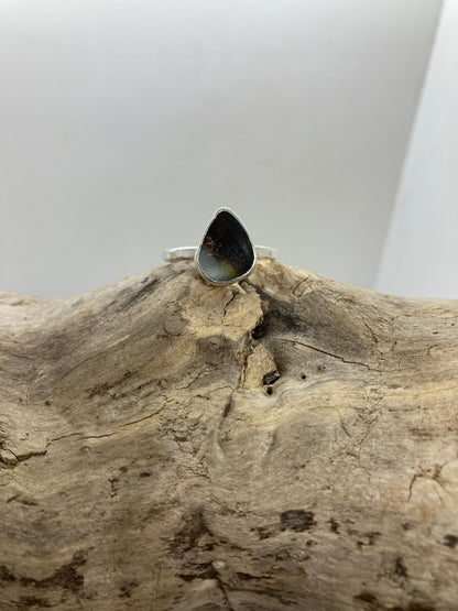 Brown and white multi Sea glass ring UK size S