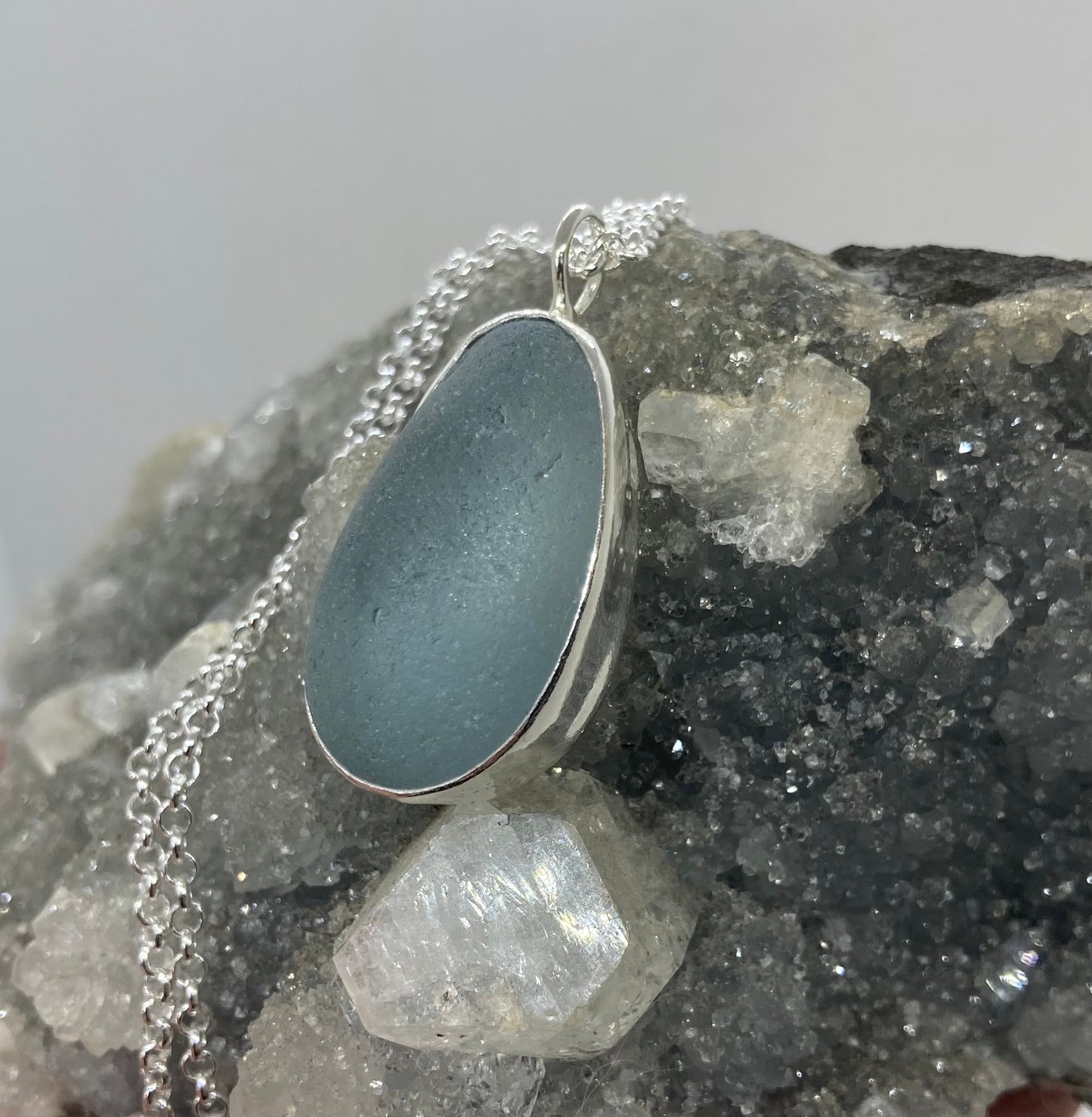 Chunky pale blue Seaham sea glass pendant