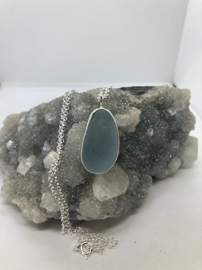Chunky pale blue Seaham sea glass pendant