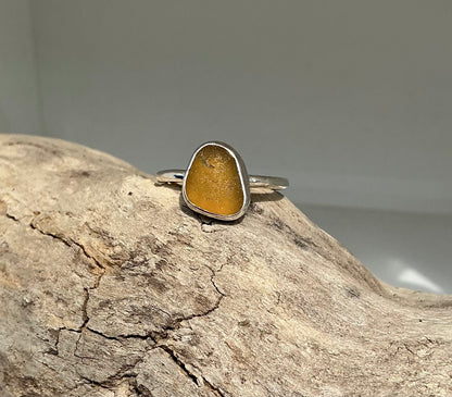 Amber sea glass ring UK size Q