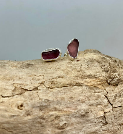 Rare Purple sea glass stud earrings