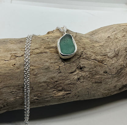 Frosted sage green indented sea glass pendant