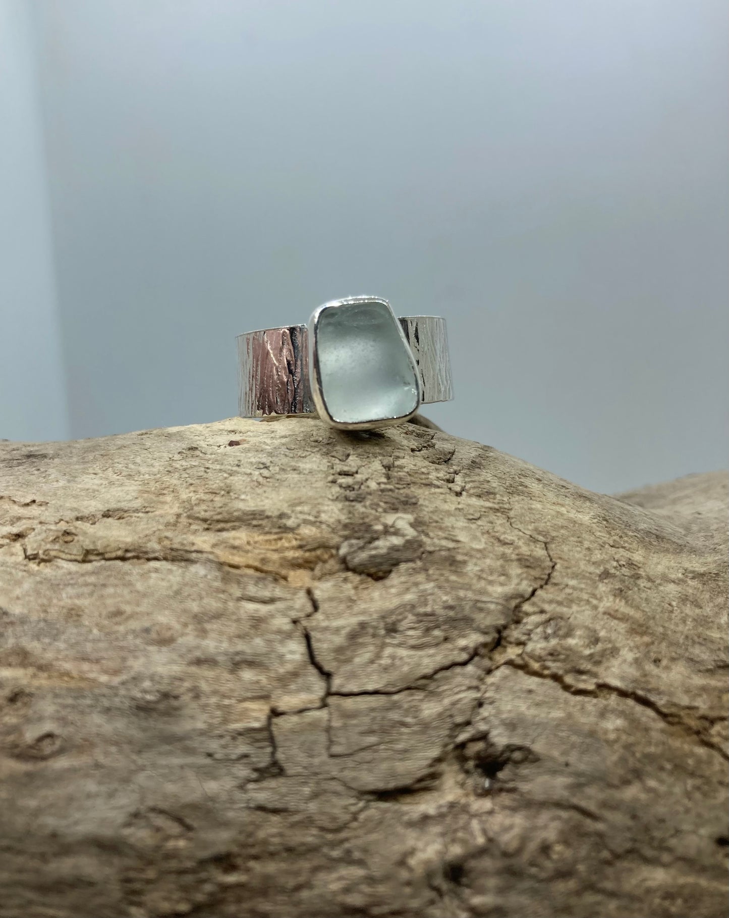 Chunky White Sea glass ring UK size S