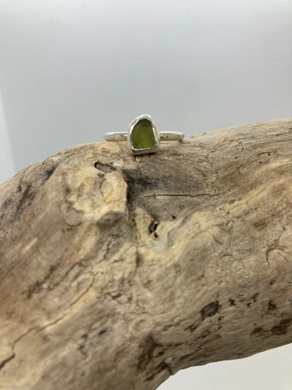 Olive Yellow Sea glass ring UK size Q1/2