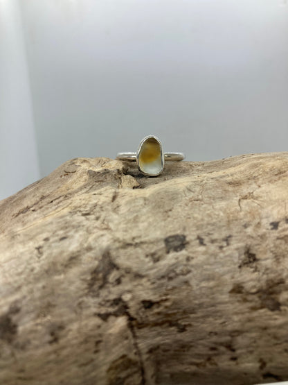 Yellow and white multi Seaham sea glass ring UK size M
