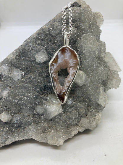 Earthy agate slice Sterling silver pendant