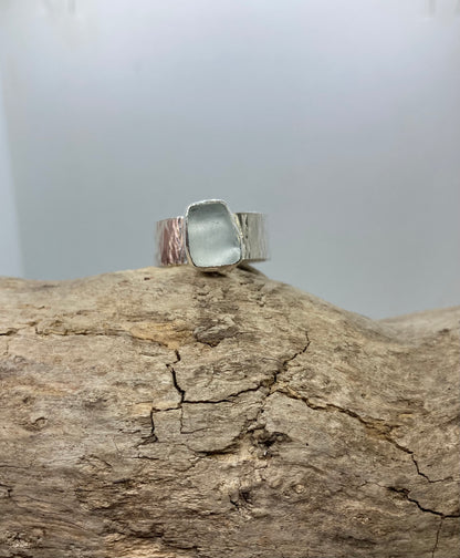 Chunky White Sea glass ring UK size S