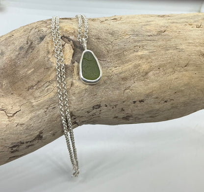 Olive green sea glass pendant