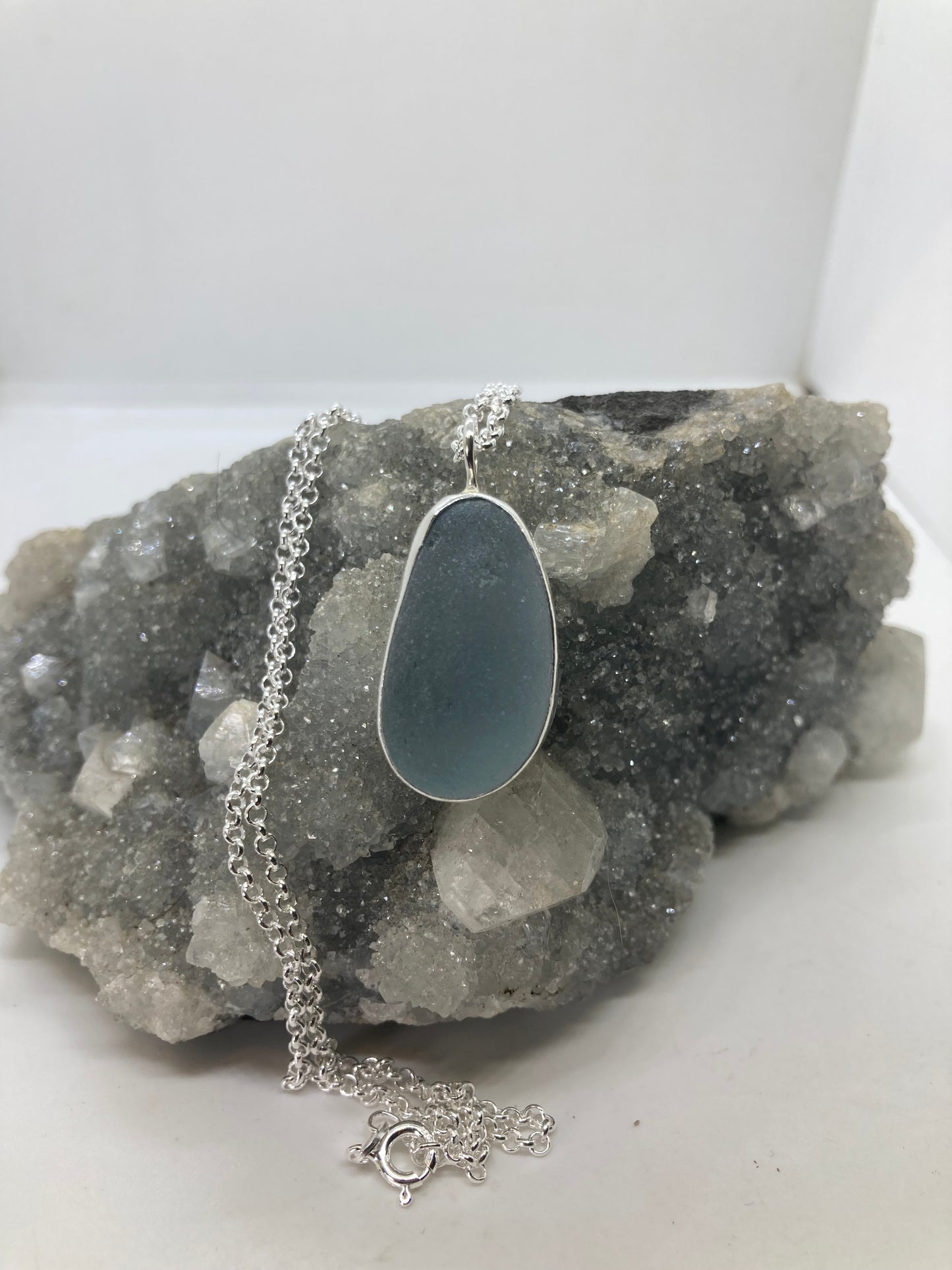 Chunky pale blue Seaham sea glass pendant
