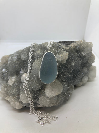 Chunky pale blue Seaham sea glass pendant