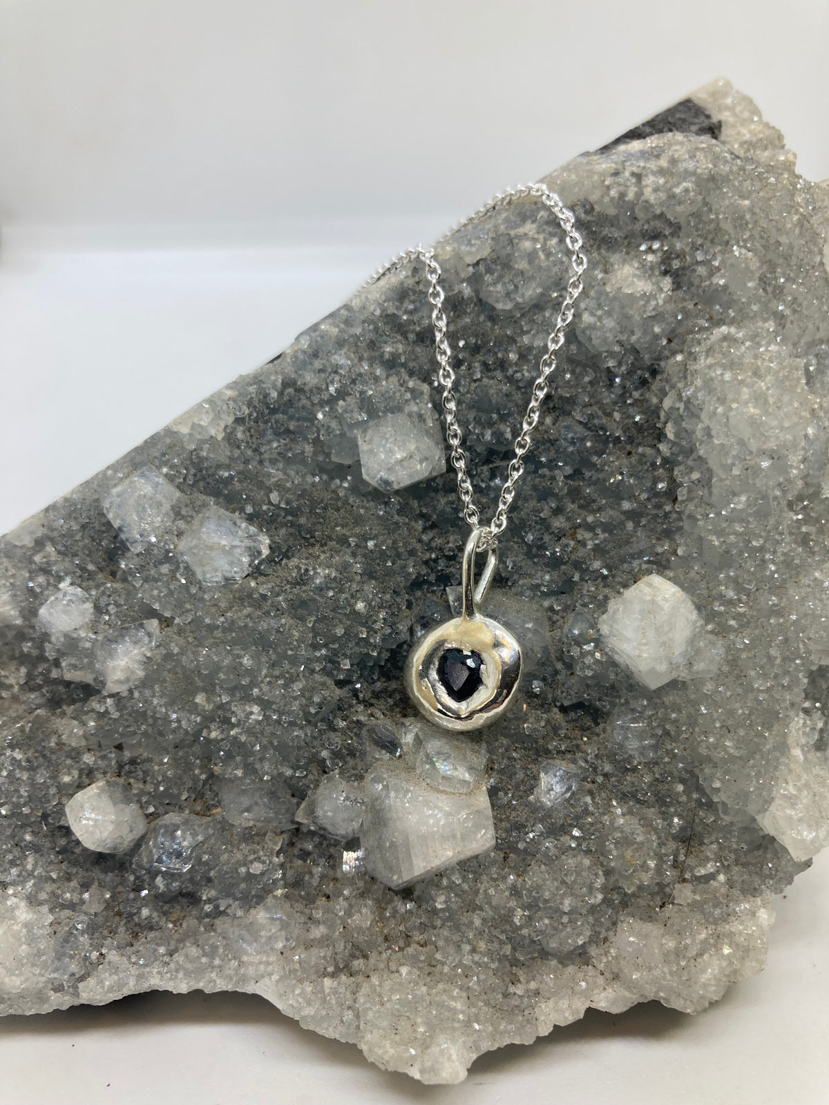 Recycled Sterling Silver Molten Pendant with Heart Sapphire
