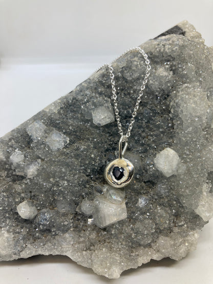 Recycled Sterling Silver Molten Pendant with Heart Sapphire