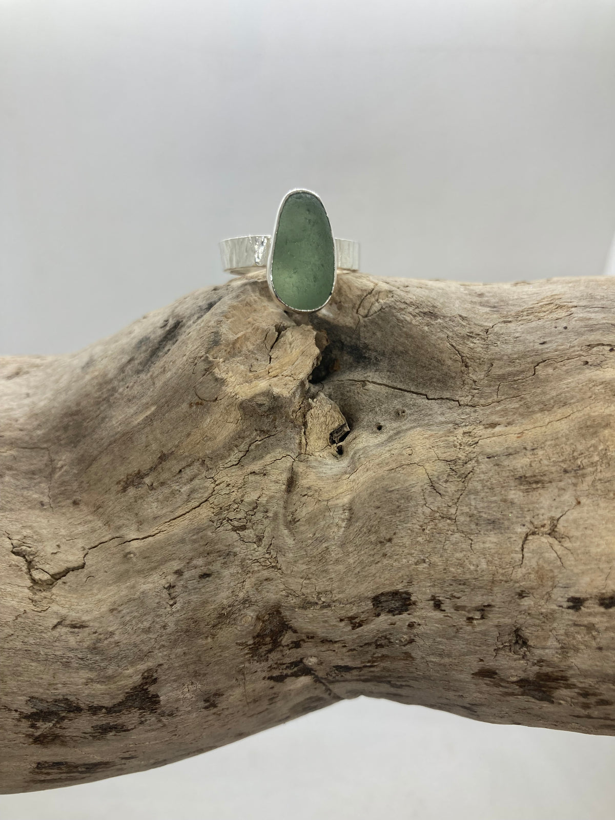 Northumberland Green seafoam Sea Glass Ring UK Size O