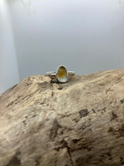 Yellow and white multi Seaham sea glass ring UK size M