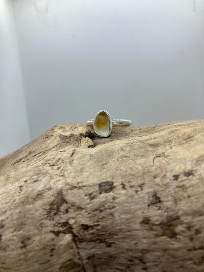 Yellow and white multi Seaham sea glass ring UK size M