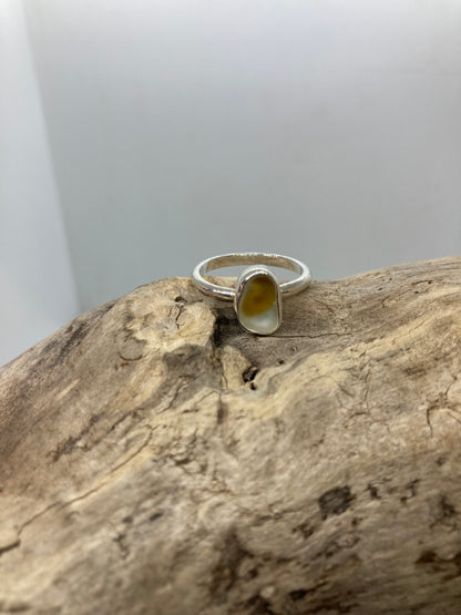 Yellow and white multi Seaham sea glass ring UK size M