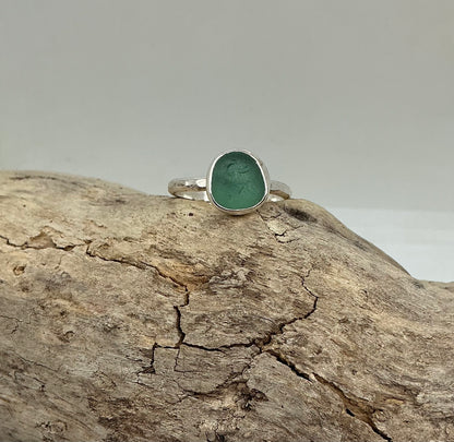 Soft green Seaham sea glass ring UK size T