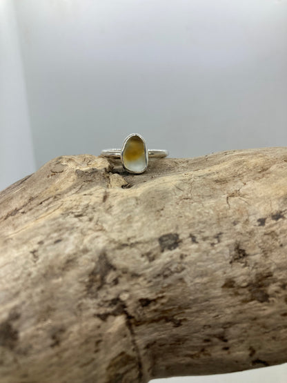 Yellow and white multi Seaham sea glass ring UK size M