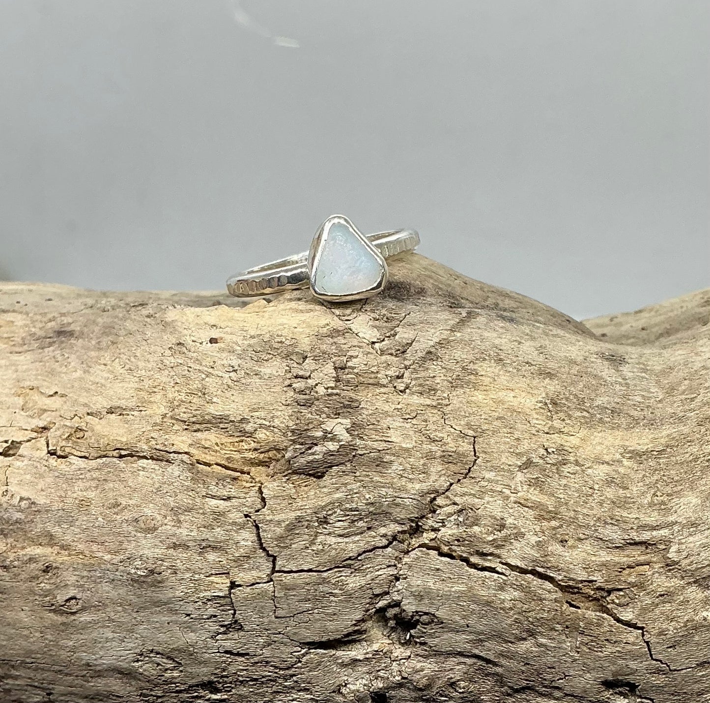 Rare Opalescent sea glass ring UK size O1/2