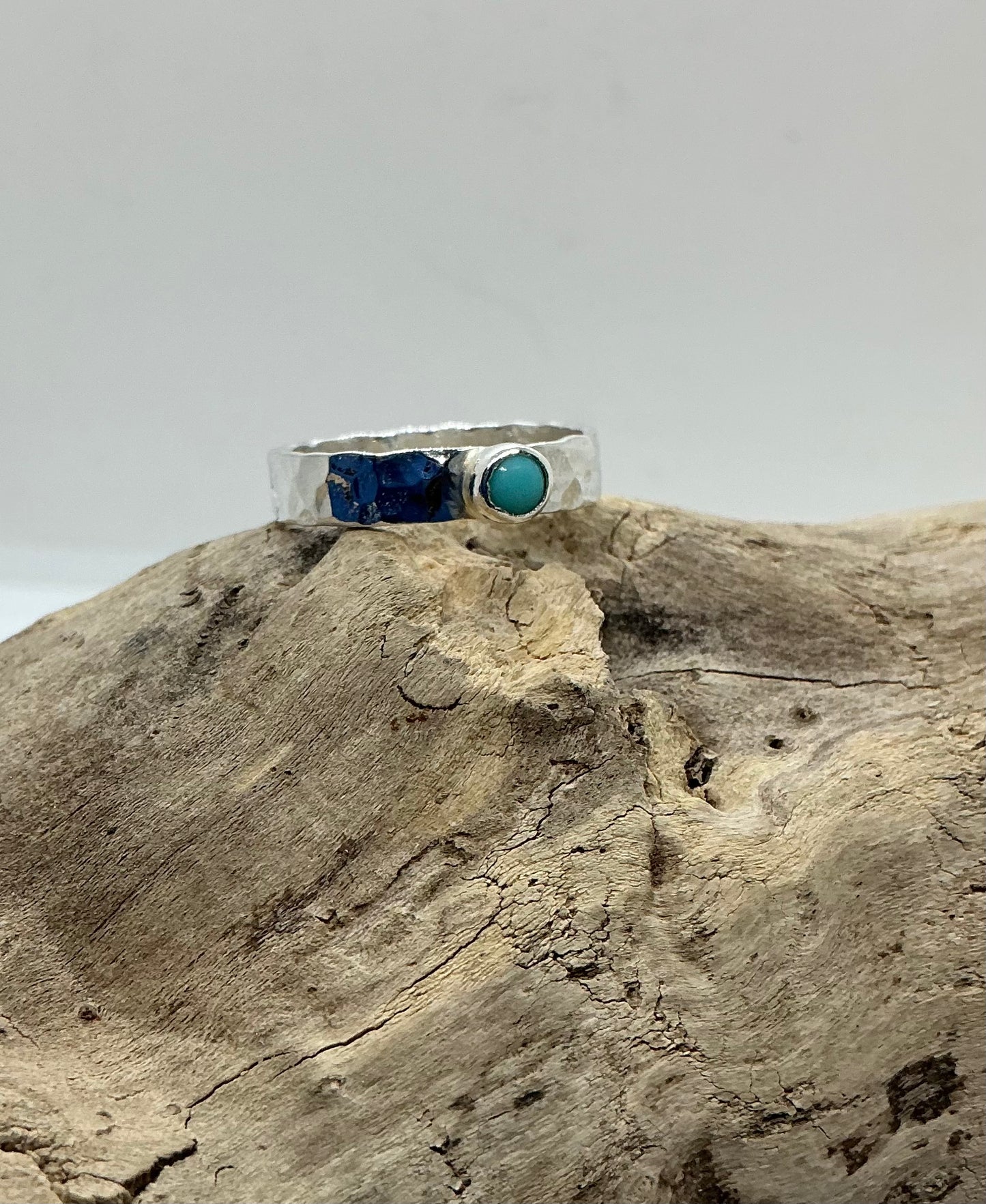 Turquoise hammered ring UK size R