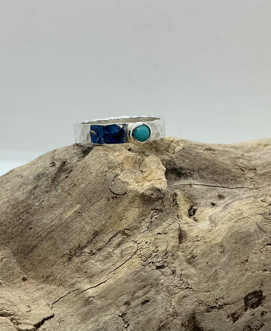 Turquoise hammered ring UK size R