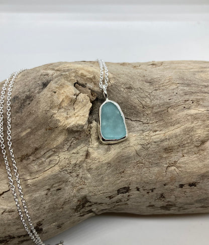 Pale Aquamarine sea glass pendant