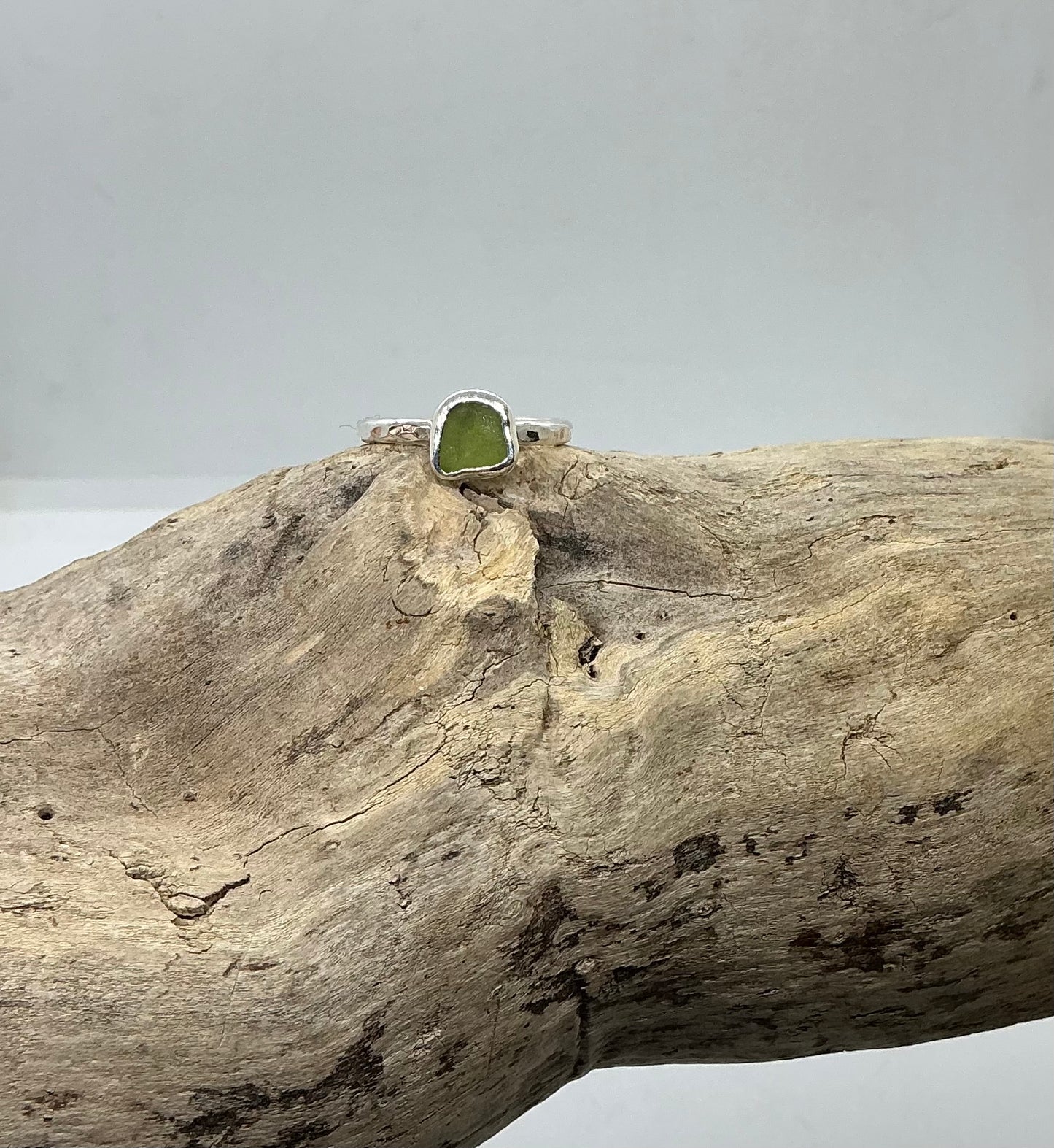 Green Seaham sea glass ring UK size O