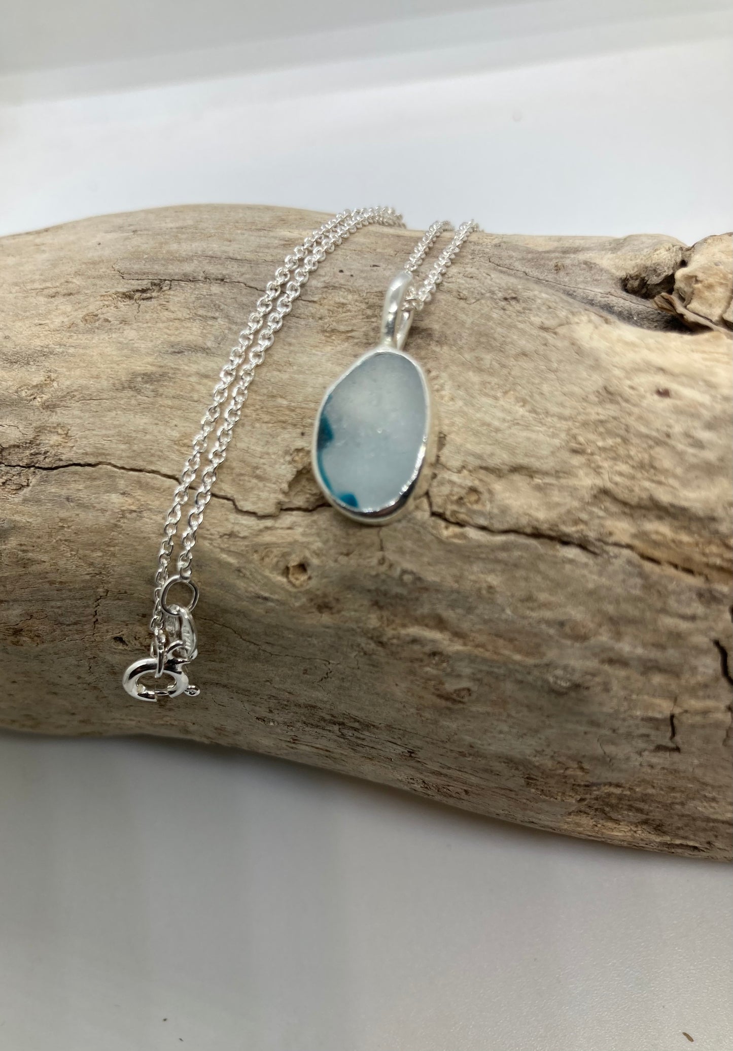 Beautiful turquoise and White Sea glass pendant