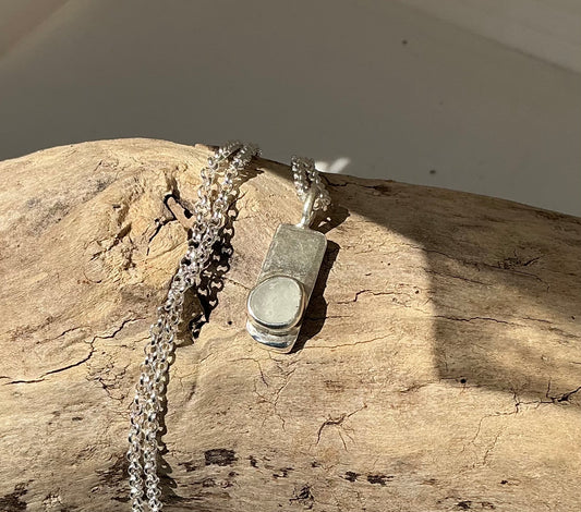 White Sea glass pendant