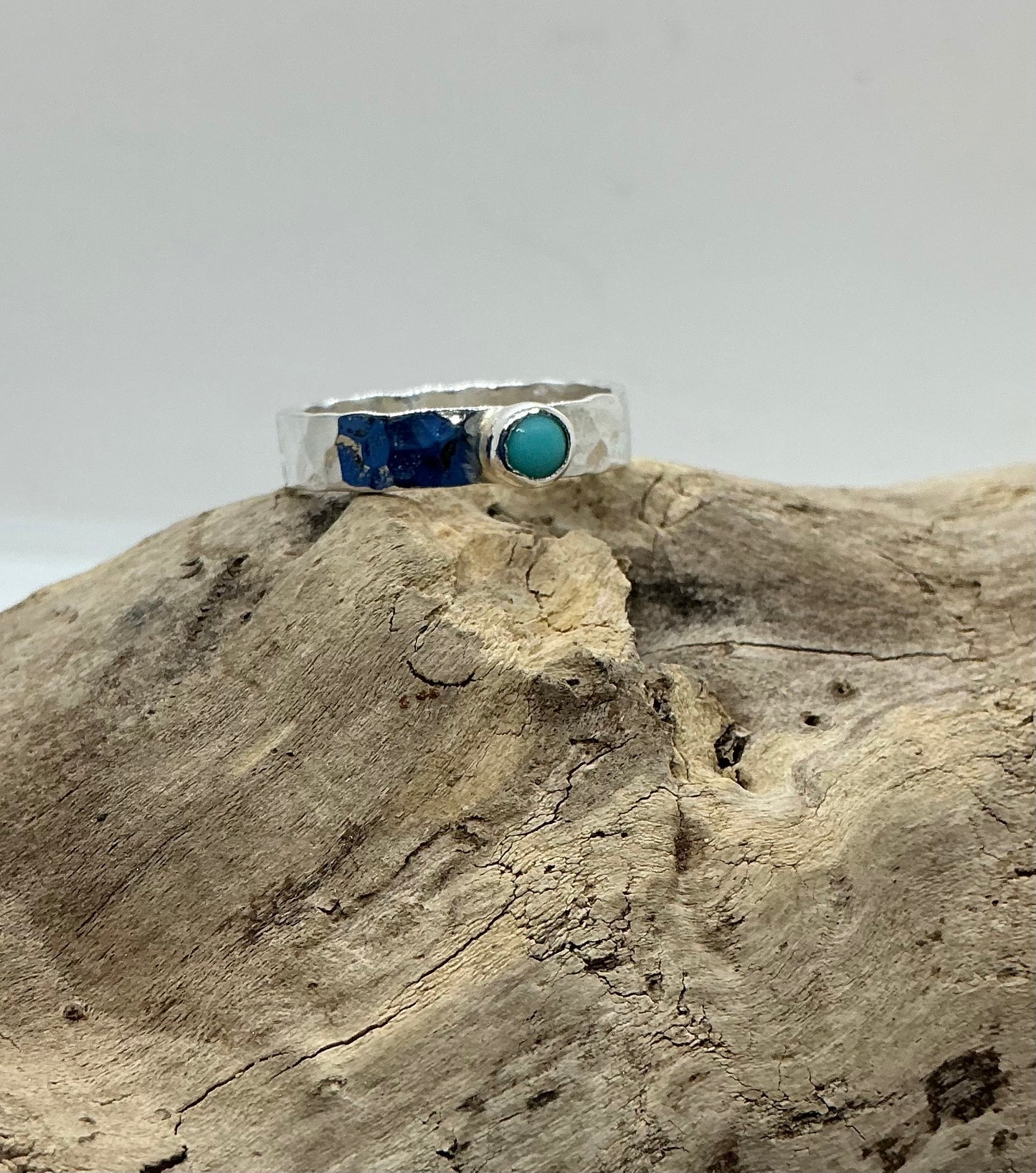 Turquoise hammered ring UK size R