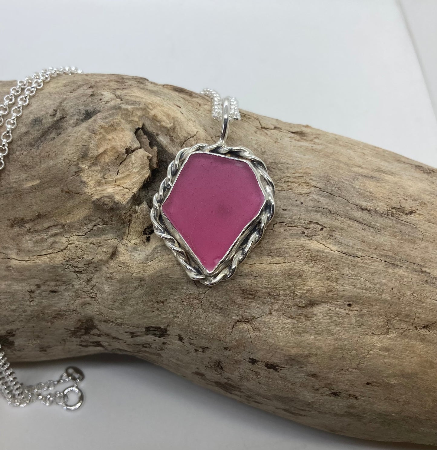 Large rare pink sea glass pendant