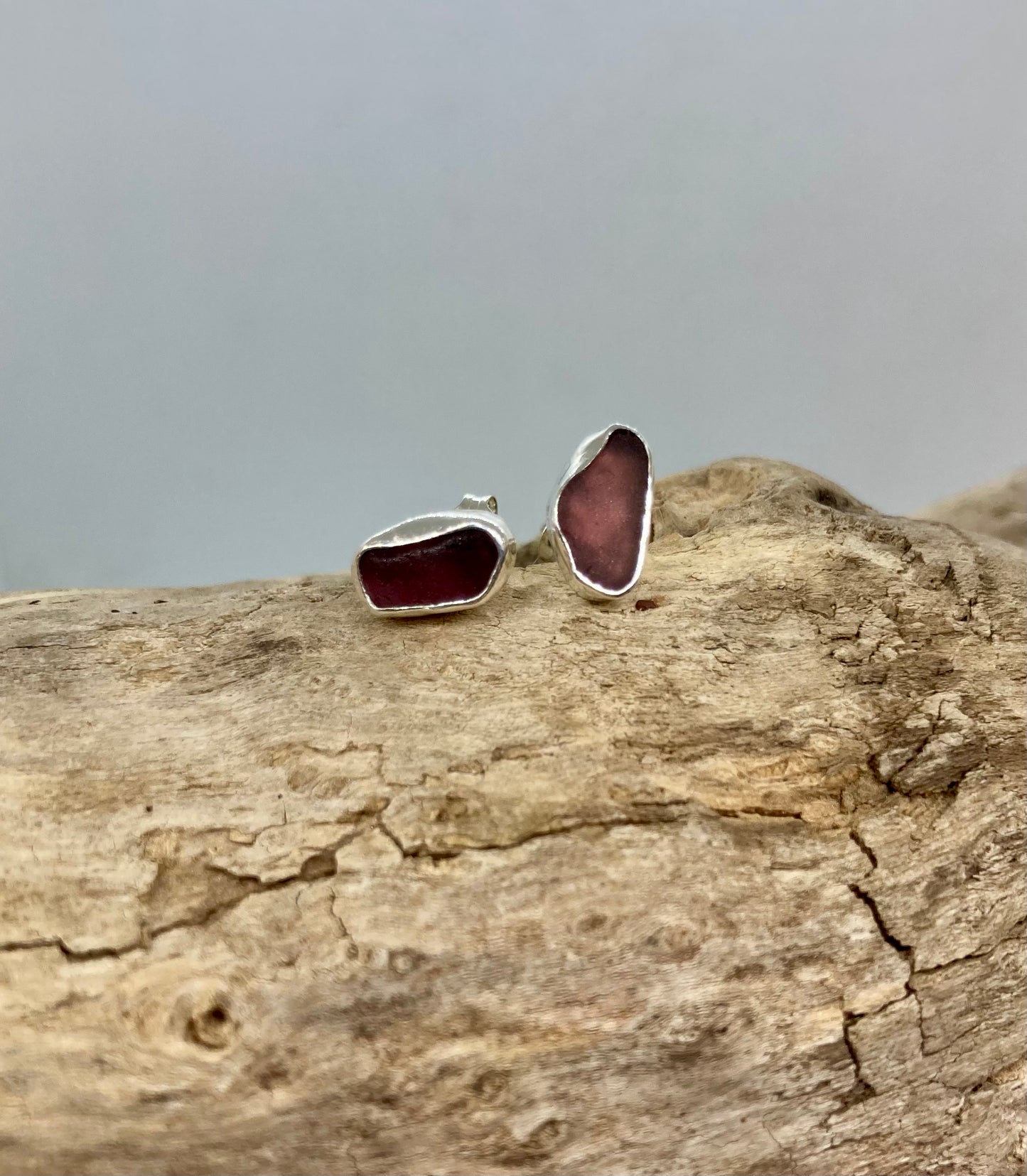 Rare Purple sea glass stud earrings