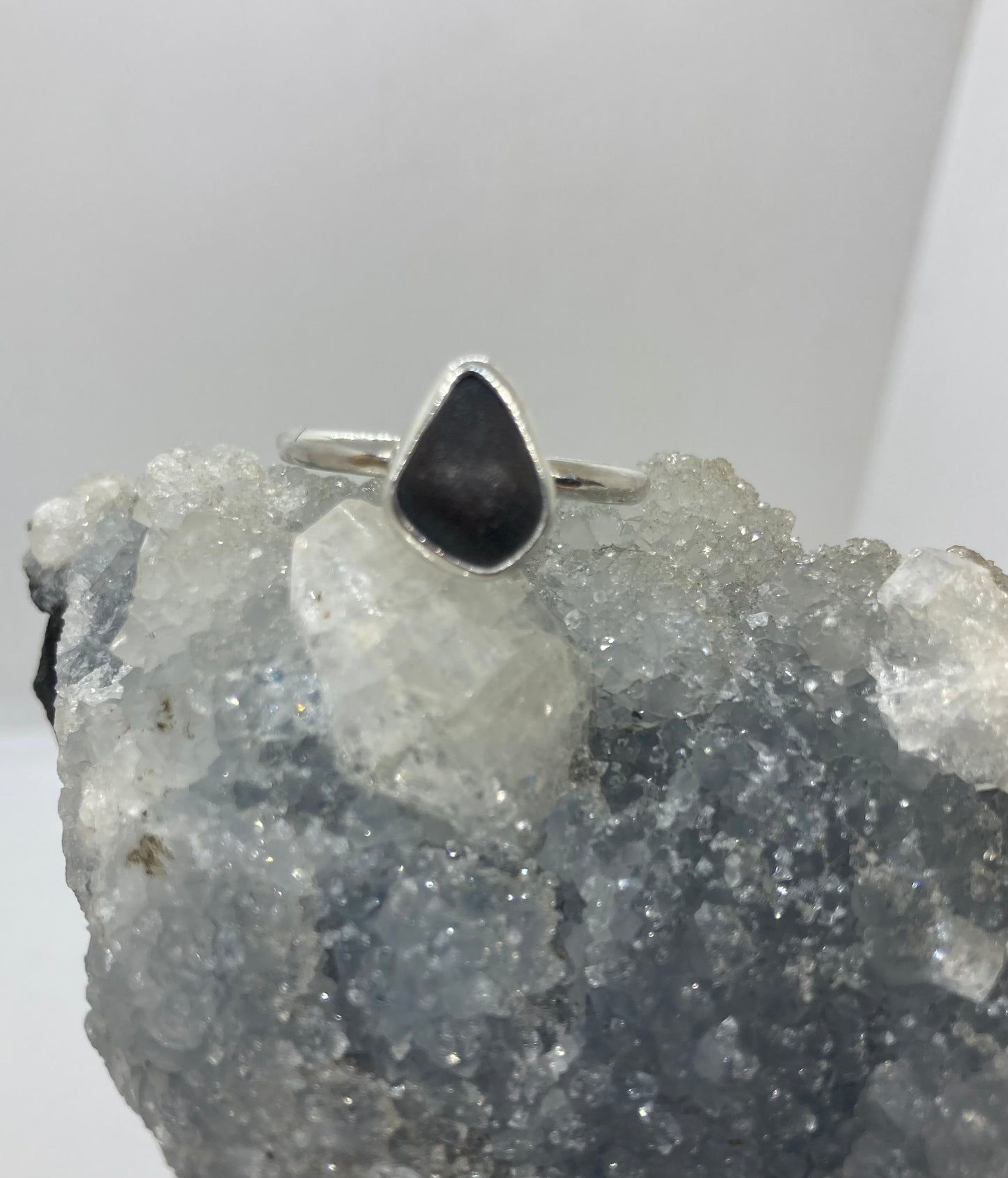Black Sea glass ring UK size T