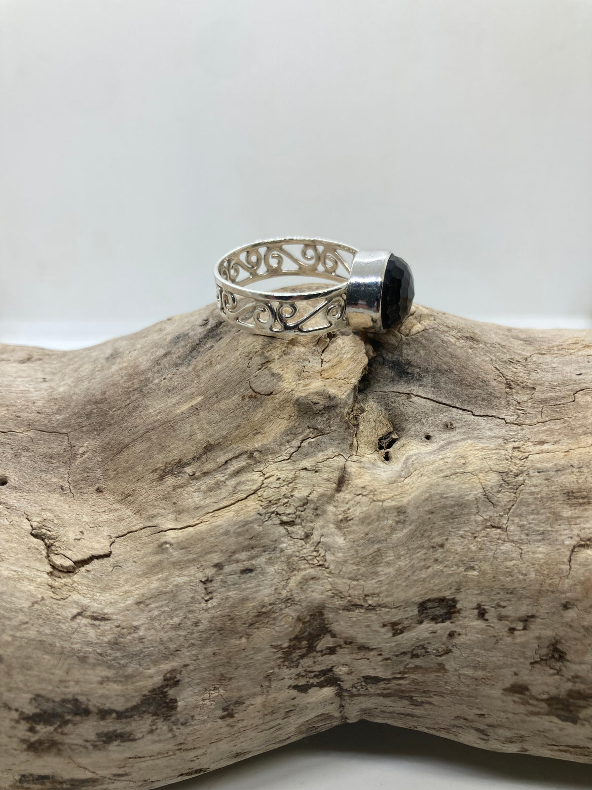 Smokey Quartz sterling silver ring UK size R