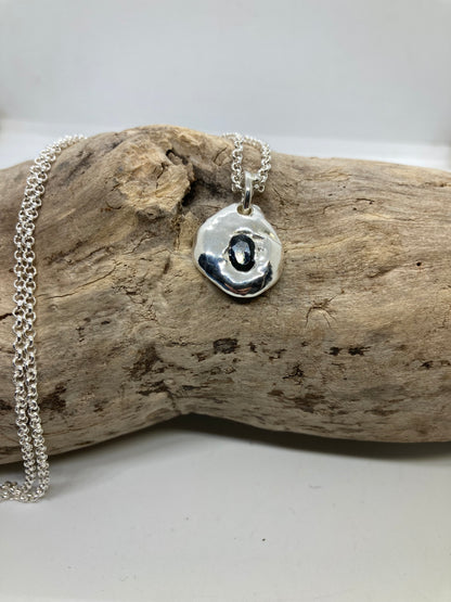 Molten sterling silver sapphire pendant
