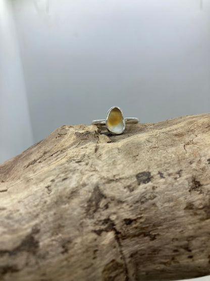 Yellow and white multi Seaham sea glass ring UK size M