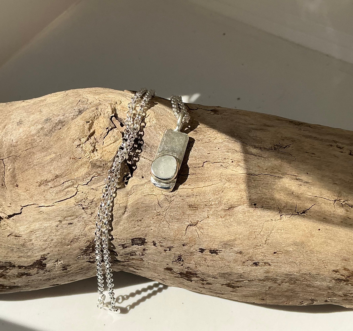 White Sea glass pendant