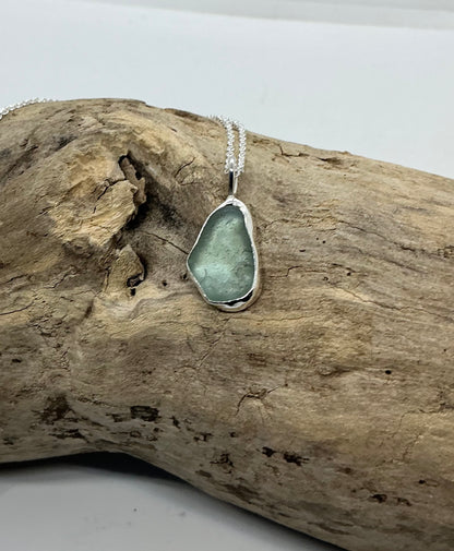 Aqua sea glass pendant