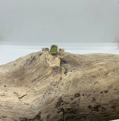 Green Seaham sea glass ring UK size O