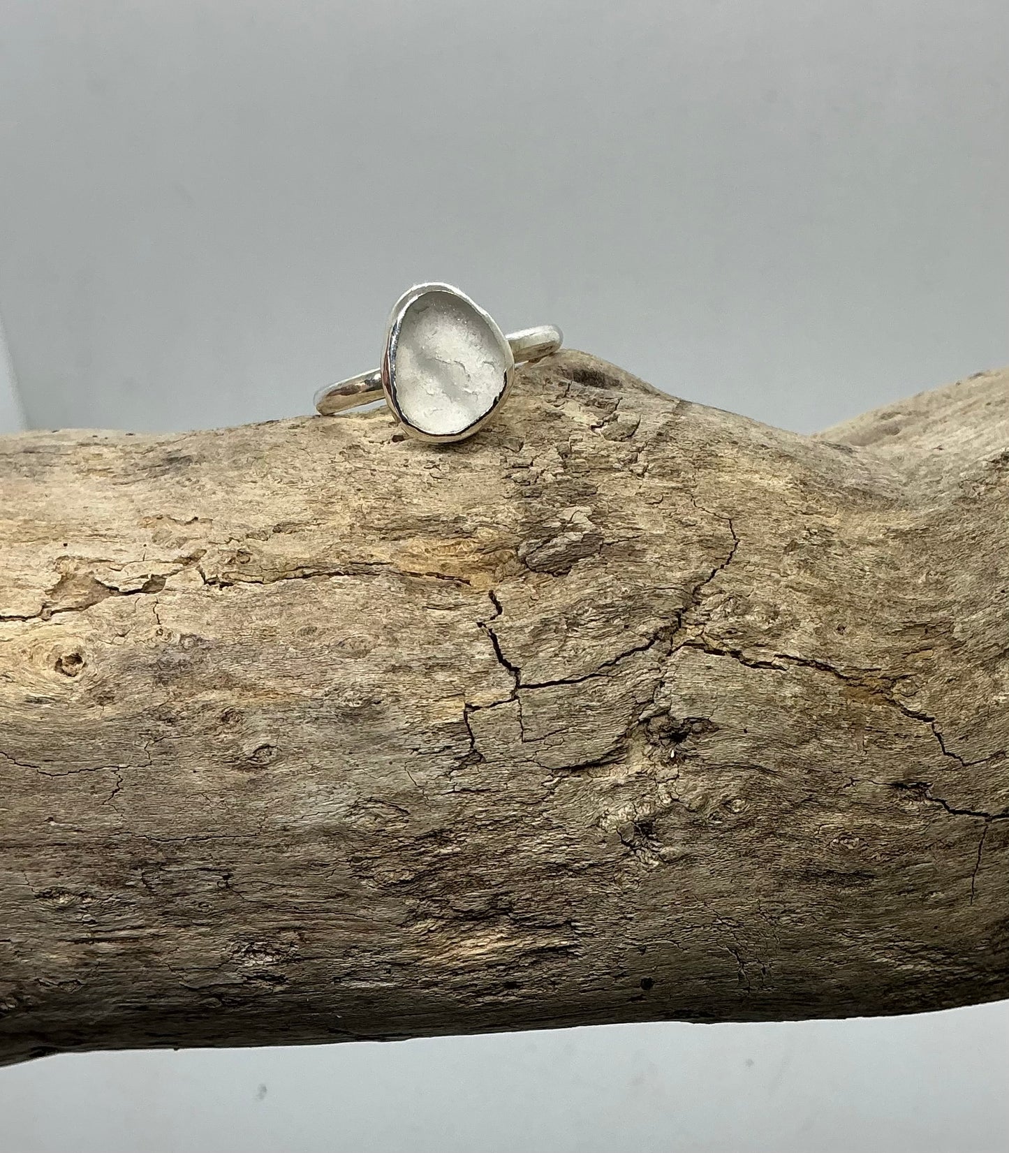 White Seaham sea glass ring UK size S