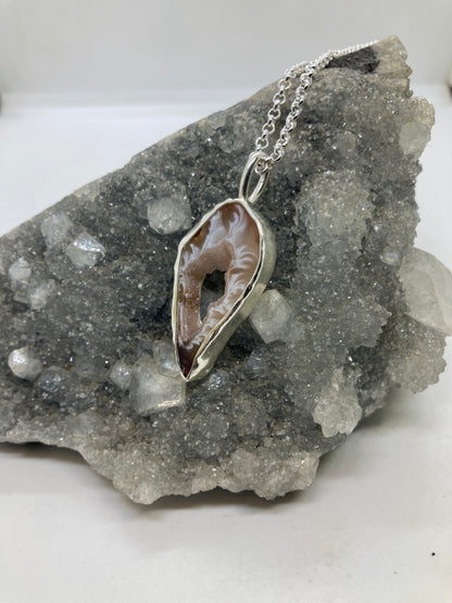 Earthy agate slice Sterling silver pendant