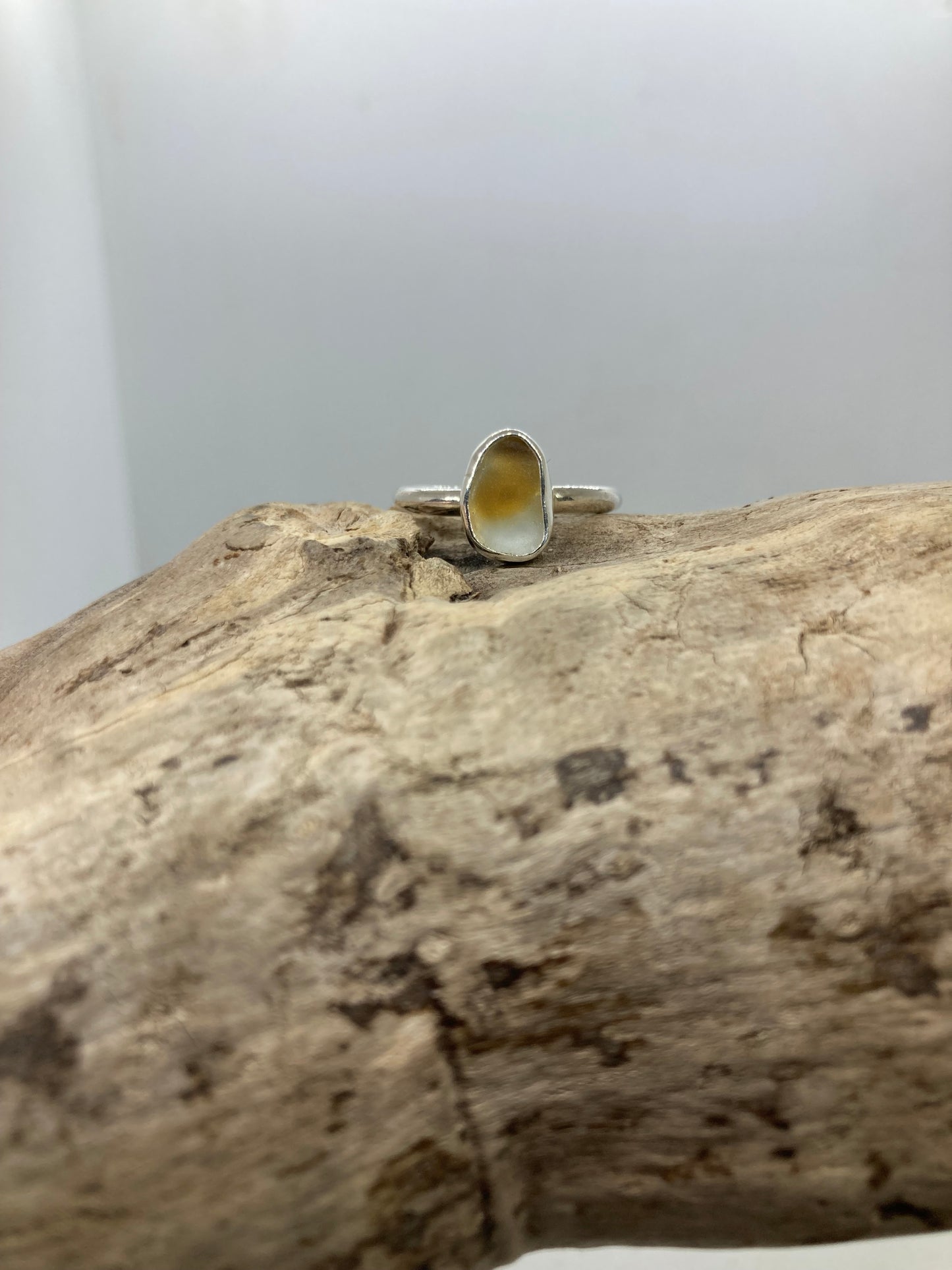 Yellow and white multi Seaham sea glass ring UK size M